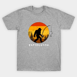 Bassquatch Funny Fishing Sasquatch Bigfoot Retro T-Shirt